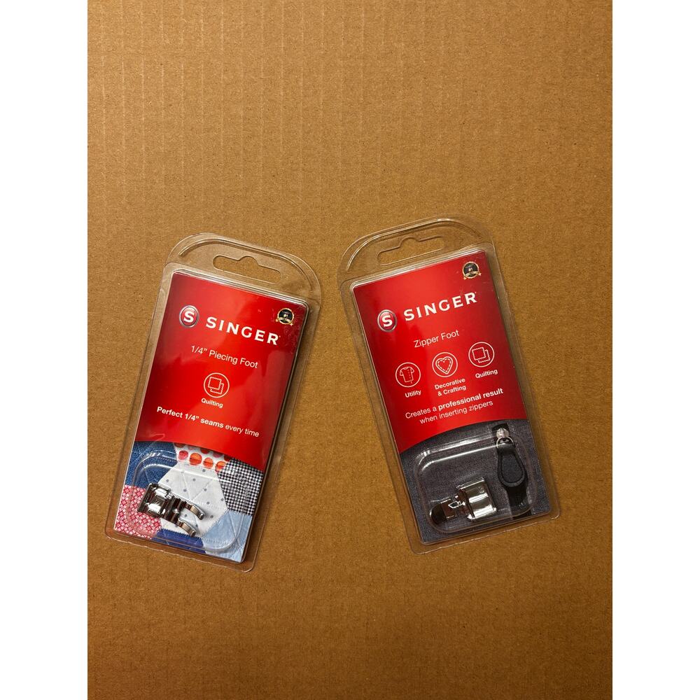 SINGER Sewing Machine Presser Feet Bundle: 1/4" Piecing Foot & Zipper Foot - NEW